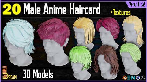 20 Male Anime Haircard 3D Models | Vol 2