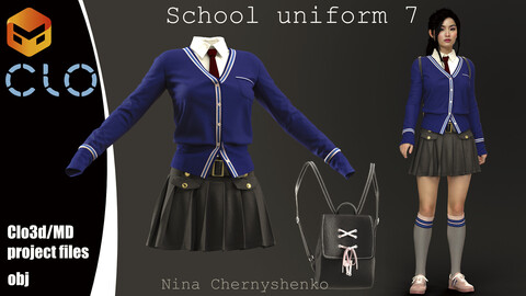 School uniform 7. Marvelous Designer/Clo3d project + OBJ.