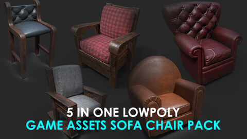 5 in one lowpoly sofa chair game asset