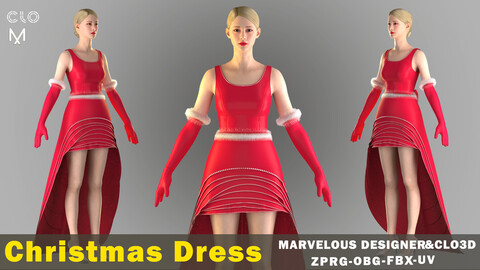 CHRISTMAS DRESS ( CLO3D , obg + fbx )