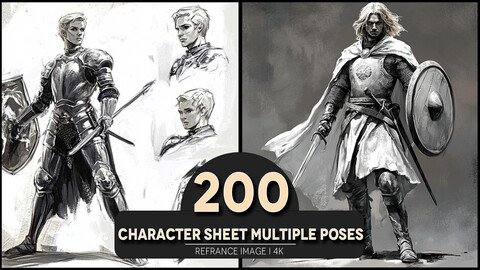 Character Sheet Multiple Poses 4K Reference/Concept Images