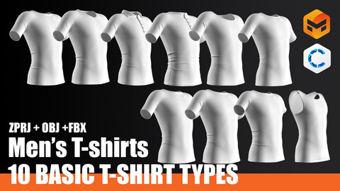 Men's T-shirts - 10 BASIC T-SHIRT TYPES | CLO 3D / Marvelous Designer + OBJ + FBX