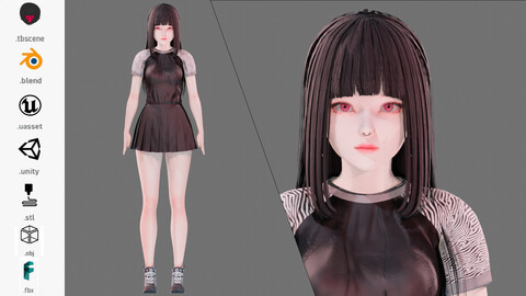 Emo Clothing 0002 - UE5 - Unity - Blender - Animated - Realistic Female Character