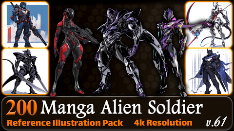 200 Manga Alien Soldier (Full Body) Reference Pack | 4K | v.61