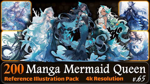 200 Manga Mermaid Queen (Full Body) Reference Pack | 4K | v.65