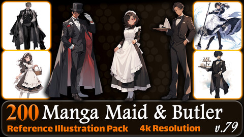 200 Manga Maid and Butler (Full Body) Reference Pack | 4K | v.79