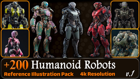 200 Fantasy Humanoid Robots Reference Pack | 4K | v.1