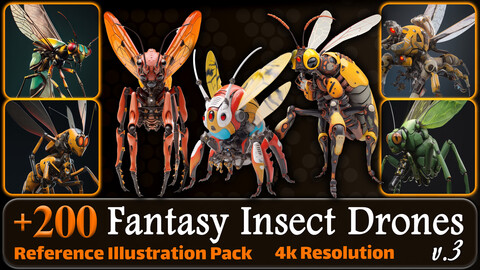 200 Fantasy Insect Drones Reference Pack | 4K | v.3