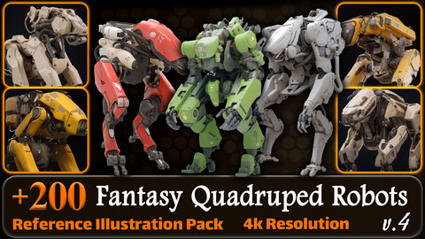 200 Fantasy Quadruped Robots Reference Pack | 4K | v.4