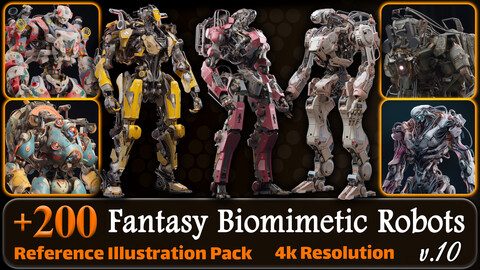 200 Fantasy Biomimetic Robots Reference Pack | 4K | v.10