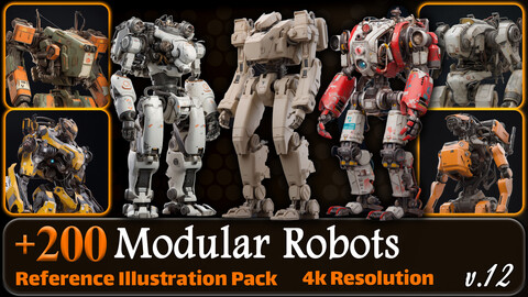 200 Fantasy Modular Robots Reference Pack | 4K | v.12