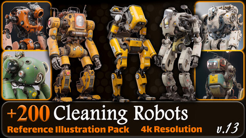 200 Fantasy Cleaning Robots Reference Pack | 4K | v.13