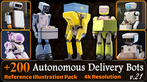 200 Fantasy Autonomous Delivery Bots Reference Pack | 4K | v.21