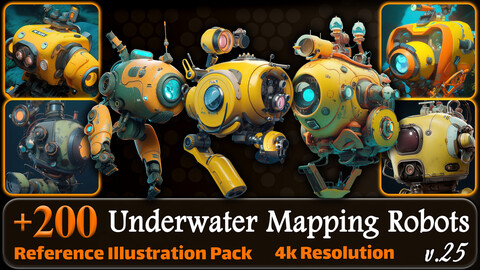 200 Fantasy Underwater Mapping Robots Reference Pack | 4K | v.25