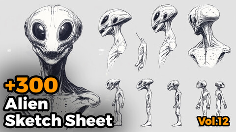 +300 Alien Sketch Sheet Reference Images(4k)