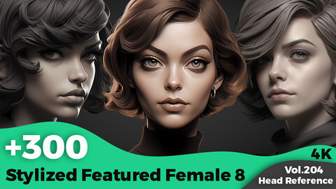 +300 Stylized Featured Female 8 Head Sculpt Reference Images(4k)