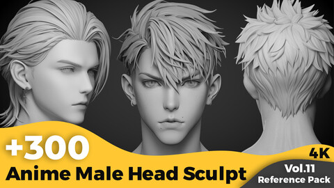 +300 Anime Male Head Sculpt Reference Images(4k)