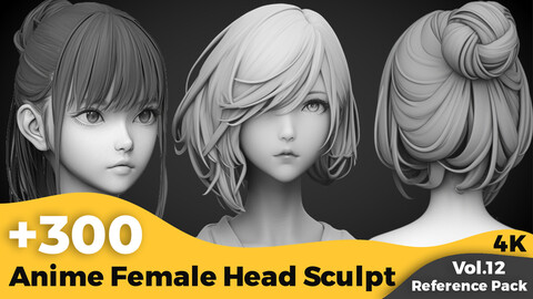 +300 Anime Female Head Sculpt Reference Images(4k)