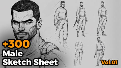 +300 Male Sketch Sheet Reference Images(4k)