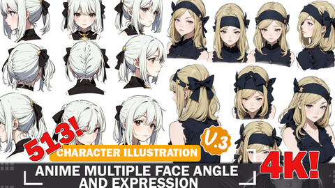 513 Anime Multiple Face Angle and Expression Reference Art Diverse Character and Outfit Guide Intricate Design Art V3 4K