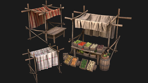 Medieval Market Vegetable Stalls Tent Pack