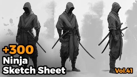 +300 Ninja Sketch Sheet Reference Images(4k)