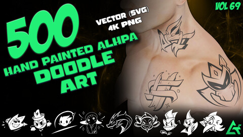 500 Hand Painted Alpha Doodle Art (MEGA Pack) - Vol 69