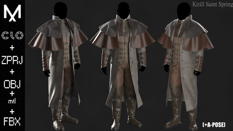 Medieval/ROYAL OUTFIT Marvelous designer/Clo3d OBJ mtl FBX ZPRJ +A-POSE