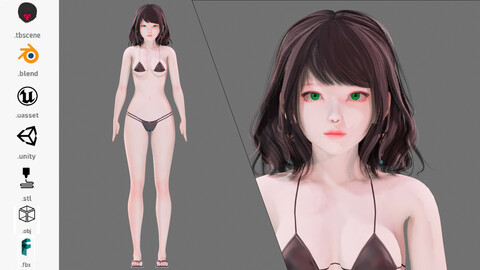 Bikini 0010 - UE5 - Unity - Blender - Animated - Realistic Female Character