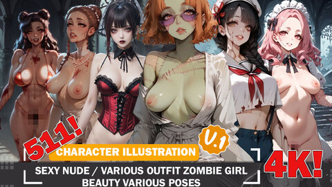 511 Sexy Nude and Various Zombie Girls Attack Diverse Outfit Character Design Reference Art V1 4K