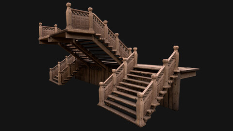 Medieval Wooden Steps Flight of Stairs