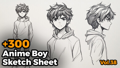 +300 Anime Boy Sketch Sheet(4k)