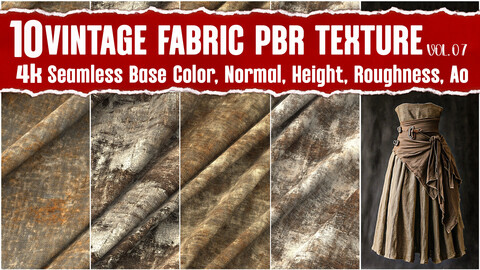 Vintage Fabric VOL.07|4K Seamless PNG PBR Textures