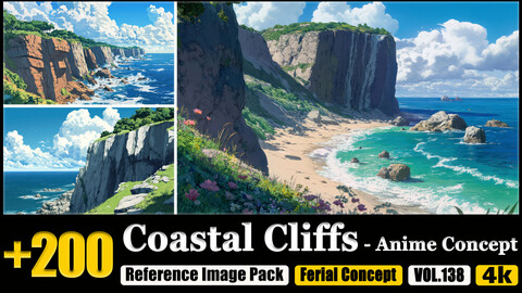 200 Coastal Cliffs - Anime Concept Reference Image Pack v.138 |4K|