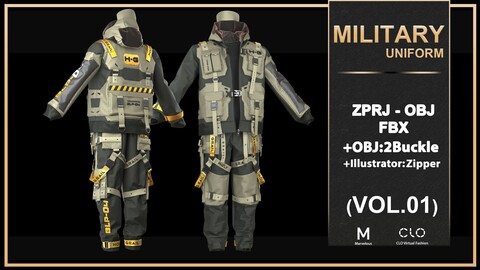 Military uniform _Clo3d file(OBJ+FBX+zprj)