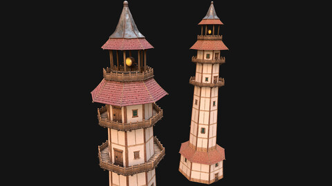 Medieval Lighthouse Tower with Interior