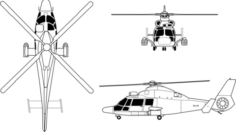 Europcopter AS565 Panther orthographical, svg vector file, laser cut file, cricut file, engraving file, cnc cut file