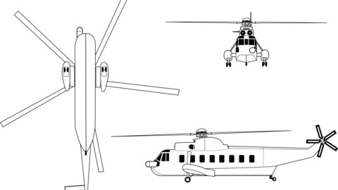 Sikorsky S 61L Line Drawing, svg vector file, laser cut file, cricut file, engraving file, cnc cut file