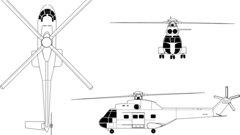 Aérospatiale SA 330 Puma Drawing, svg vector file, laser cut file, cricut file, engraving file, cnc cut file