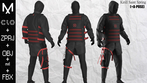 CyberPunk Outfit Male Marvelous designer Clo3d OBJ mtl FBX ZPRJ +A-POSE