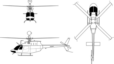 Bell OH 58D Kiowa orthographical, svg vector file, laser cut file, cricut file, engraving file, cnc cut file