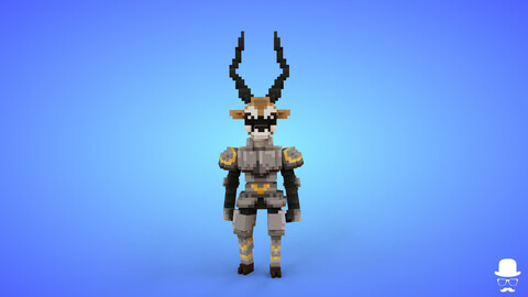 Antelope Knight Voxel Character - 3D Lowpoly Fantasy Creature