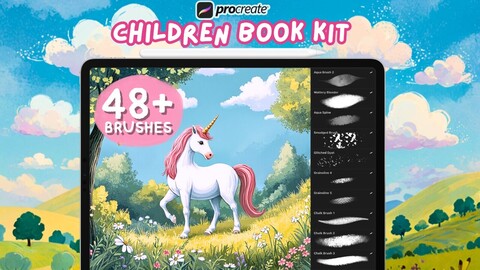 48+ Procreate Brushes Children Book Kit , story book procreate , Drawing Bundle , Crayon for procreate Brushes , Pencil and Texture Brushes