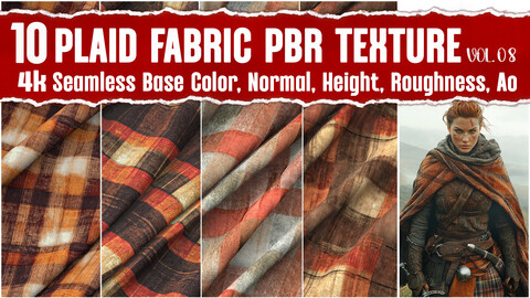 Plaid Fabric VOL.08|4K Seamless PNG PBR Textures