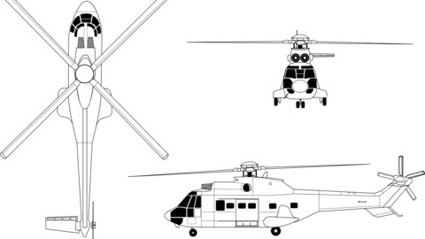 Eurocopter AS332 Super Puma Line Drawing, svg vector file, laser cut file, cricut file, engraving file, cnc cut file