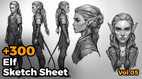 +300 Elf Sketch Sheet Reference Images(4k)