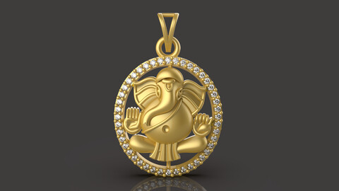 Round Ganesh Pendant - 0056