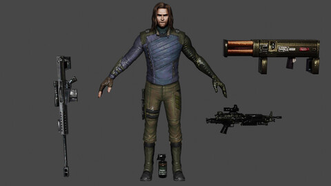 Winter Soldier Low-poly | Rigged 3D model