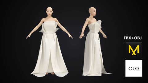 Event Dress Marvelous Designer/Clo3d project + OBJ + FBX