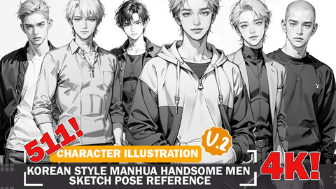 511 Various Korean Style Manhua Handsome Men Sketches Pose Characters Reference Intricate Designs and Designs Reference Art V2 4K